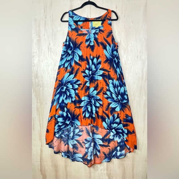 Anthropologie Maeve Orang And BlueFloral HI-LOW Sleeveless Dress Sz 8 - Picture 2 of 11